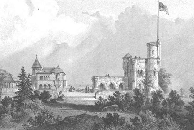 Historical image of the Belvedere Castle in 1872