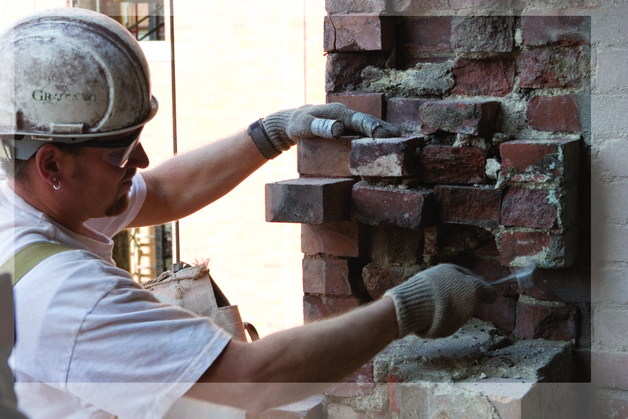 Graciano mason performing brickwork at Cork Factory